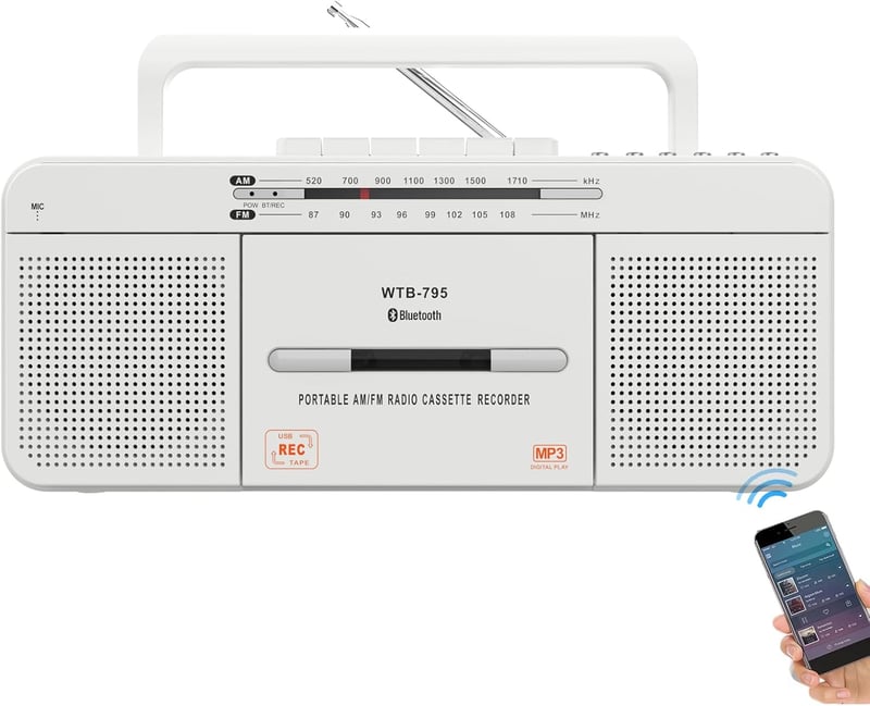 Player de casete retro WISCENT WTB-795 cu USB/Bluetooth/radio AM/FM și microfon