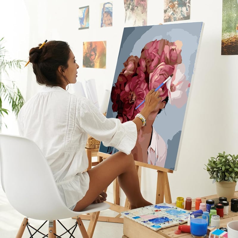Wisebom Festés számok szerint 40x50cm Lány és Virág DIY olajfestés készlet