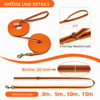 Wisedog dlhé vodítko pre psov na výcvik privolania, s reflexnými prvkami, oranžové, 3 m, ľahké a protišmykové 2