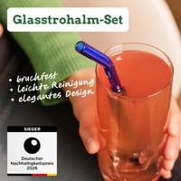 Sada opakovane použiteľných sklenených slamiek Wisefood 16 ks – 7 rovných + 7 zahnutých + 2 čistiace kefky + vrecúško, pre deti a na párty 2