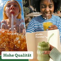 Sada opakovane použiteľných sklenených slamiek Wisefood 16 ks – 7 rovných + 7 zahnutých + 2 čistiace kefky + vrecúško, pre deti a na párty 4