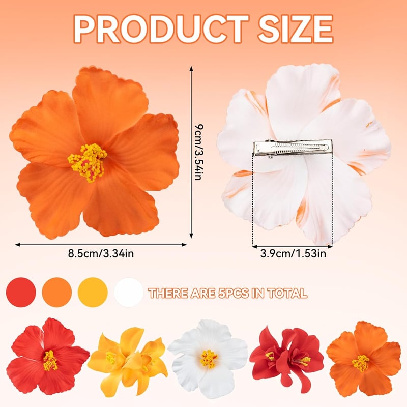 WiseJoy Hawaii Virág Hajcsipesz Szett 5db Plumeria Hibiszkusz Csúszásmentes Hajdísz