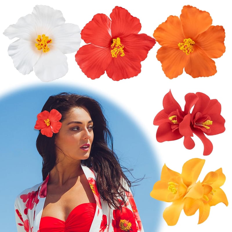 WiseJoy Hawaii Virág Hajcsipesz Szett 5db Plumeria Hibiszkusz Csúszásmentes Hajdísz