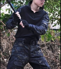 Pánska taktická bojová košeľa WISEONUS s dlhým rukávom, airsoft, paintball, BDU, čierna s maskovacím vzorom CP, vrátane chráničov lakťov, na poľovačku a streľbu, veľkosť S 6