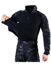 Pánska taktická bojová košeľa WISEONUS s dlhým rukávom, airsoft, paintball, BDU, čierna s maskovacím vzorom CP, vrátane chráničov lakťov, na poľovačku a streľbu, veľkosť S 3