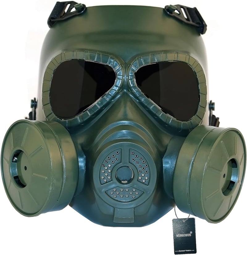 WISEONUS Taktikai Maszk Tiszta Lencsékkel, Anti-Köd Gázálarc Kettős Turbó Ventilátorral