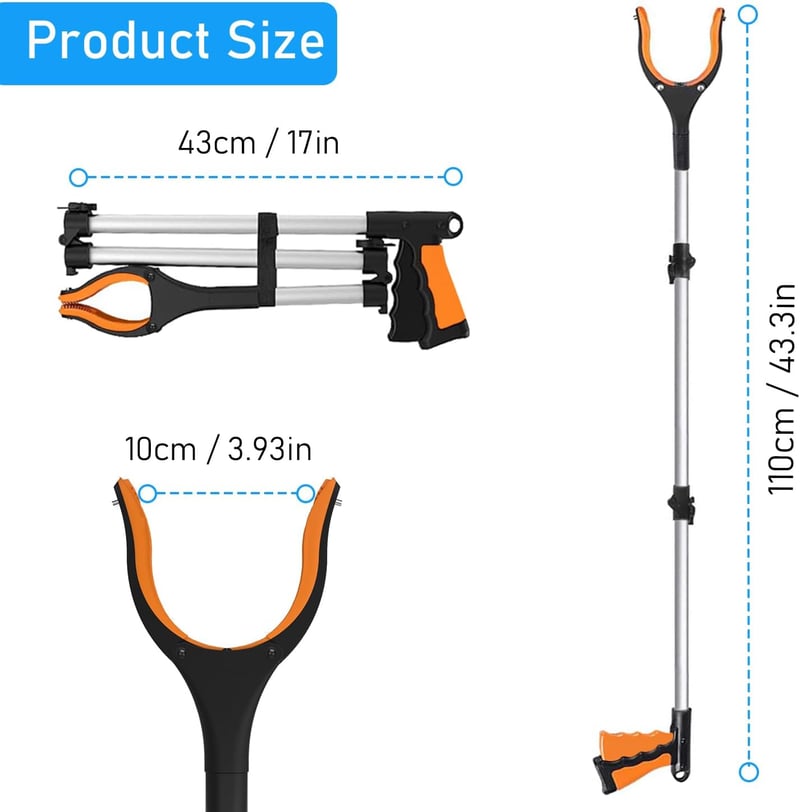 Wiseten 110 cm-es Alumínium Fogó Szett Mágneses Gripper Karral, Összecsukható Szenioroknak