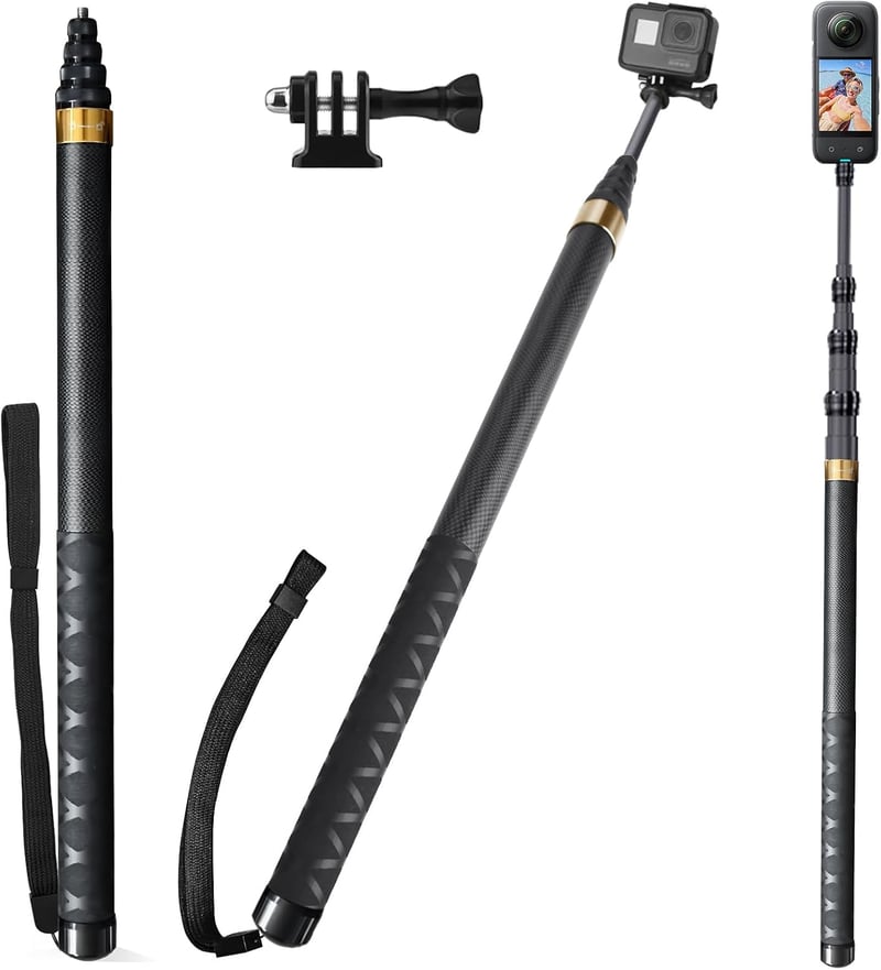 Wiseten 3 m 300 cm láthatatlan selfie stick szénszálas karbon monopod Insta360 X5 X4 X3 ONE X2 DJI Osmo 360 GoPro Hero 13 12 11 10 9 adapter