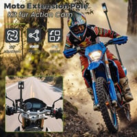 Držiak na motorku Wiseten pre kamery Insta360 X5, X4, X3, GoPro Hero a DJI Osmo Pocket 3, so 120 cm selfie tyčou a dvojitým upevnením na riadidlá bicykla 7