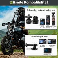 Držiak na motorku Wiseten pre kamery Insta360 X5, X4, X3, GoPro Hero a DJI Osmo Pocket 3, so 120 cm selfie tyčou a dvojitým upevnením na riadidlá bicykla 4