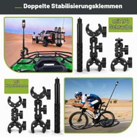 Držiak na motorku Wiseten pre kamery Insta360 X5, X4, X3, GoPro Hero a DJI Osmo Pocket 3, so 120 cm selfie tyčou a dvojitým upevnením na riadidlá bicykla 5