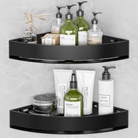 Raft de duș de colț Wisfame fără găurire, aluminiu negru, pentru baie 1
