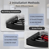 Raft de duș de colț Wisfame fără găurire, aluminiu negru, pentru baie 5