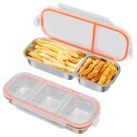 Wishfly Set de 2 Caserole pentru Gustări din Oțel Inoxidabil cu Compartimente – Recipiente pentru Alimente Etanșe cu Capac (600 ml + 700 ml) – Cutie pentru Prânz pentru Copii, pentru Salate și Fructe 1