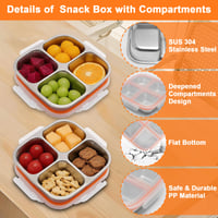 wishfly Snackbox 4-priehradkový nerezový obedár, 2 ks – 600 ml nepriepustný box na desiatu pre deti, na občerstvenie a šaláty 4