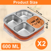 wishfly Snackbox 4-priehradkový nerezový obedár, 2 ks – 600 ml nepriepustný box na desiatu pre deti, na občerstvenie a šaláty 9