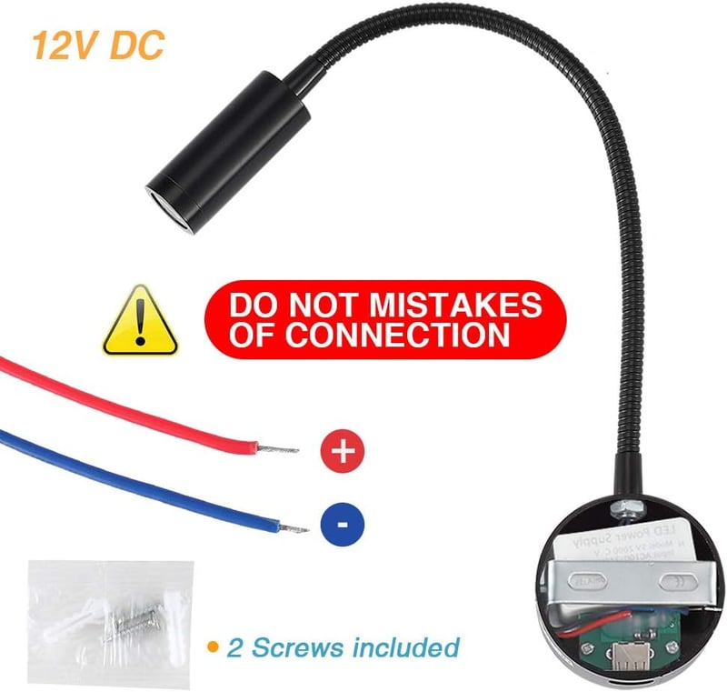 WisHomee Dimmezhető LED Olvasólámpa USB-s, 12V Autó Lakóautó Hajó Világítás, 2 db