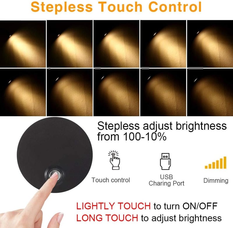 WisHomee Dimmezhető LED Olvasólámpa USB-s, 12V Autó Lakóautó Hajó Világítás, 2 db