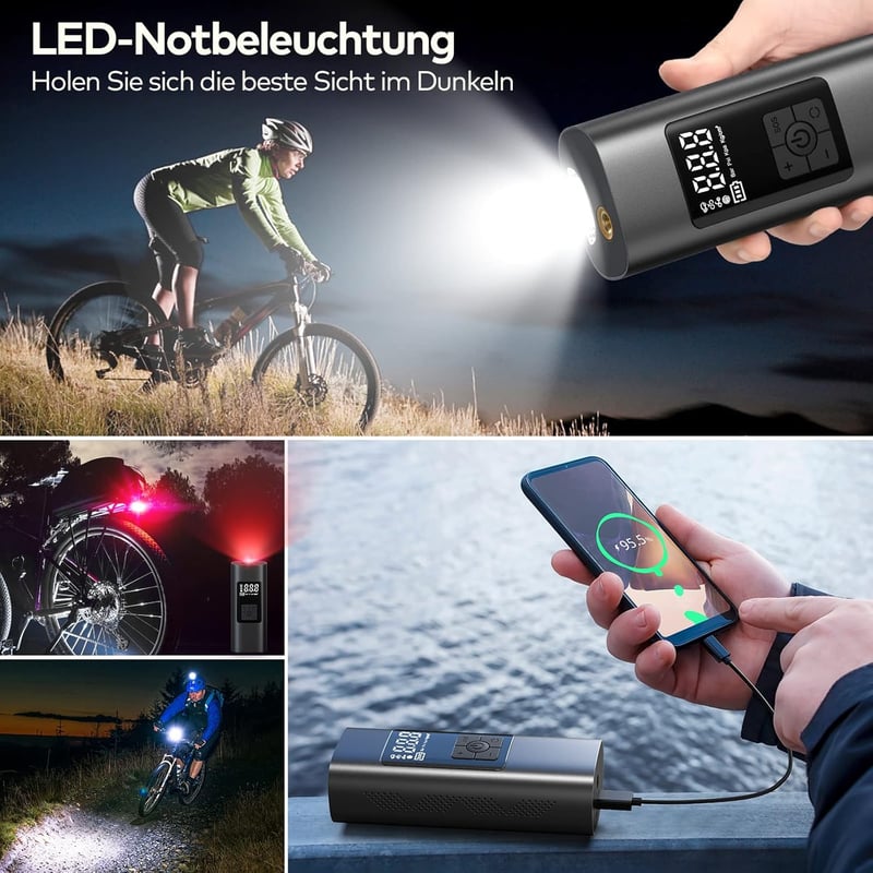 Wistrue 150 PSI elektromos légpumpa 6000 mAh akkuval, digitális kijelzővel kerékpárhoz motorkerékpárhoz autóhoz