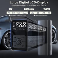 Wistrue 150 PSI elektromos légpumpa 6000 mAh akkuval, digitális kijelzővel kerékpárhoz motorkerékpárhoz autóhoz 2