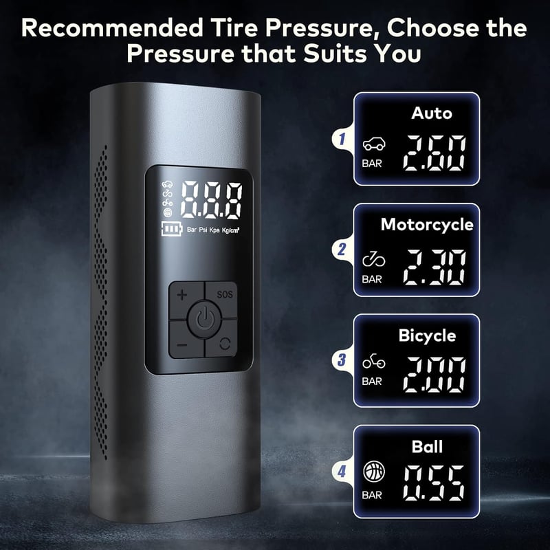 Wistrue 150 PSI elektromos légpumpa 6000 mAh akkuval, digitális kijelzővel kerékpárhoz motorkerékpárhoz autóhoz