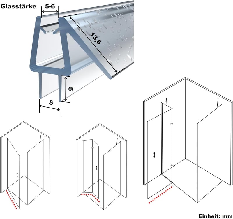 WITEN&NOCK 2x50cm Zuhanykabin Tömítés Dupla Ajak Profil Üvegajtó Tömítőszalag 5-6mm