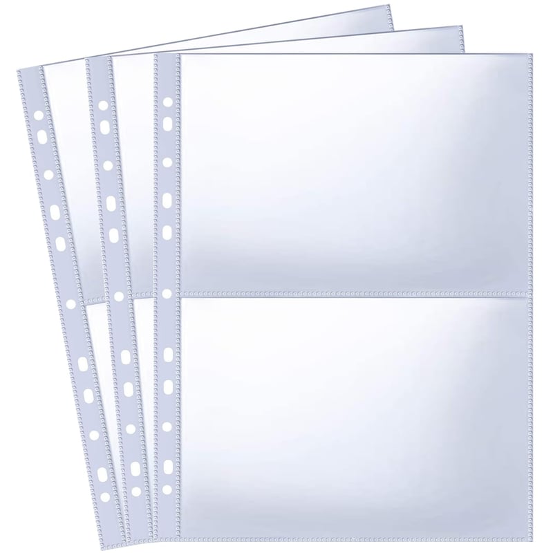 Set 30 folii foto A4 WITHYU (120 buzunare) pentru biblioraft cu 2/3/4 inele, suport transparent pentru cărți poștale, 2 compartimente, A5 (219x152 mm), pagini de schimb pentru album foto cu încărcare superioară