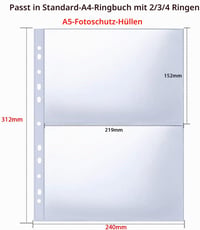 WITHYU Ulošci za fotografije za A4 registratore – 120 komada, 480 džepova, A5 (219x152 mm), prozirne navlake za fotografije, 2 pretinca, obostrane zamjenske stranice za fotoalbum 2