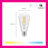 Bec LED WiZ E27 Edison cu filament, Alb reglabil, Design vintage transparent, 60W, Dimbil, Alb cald-rece, Control prin aplicație și voce, 1 buc. 3