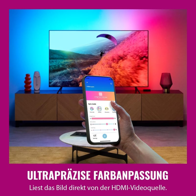 WiZ HDMI Sync Box TV világítás 75-85 colos tévéhez, RGBIC LED szalag, Google és Alexa kompatibilis