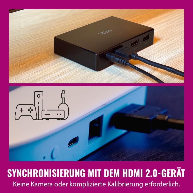 WiZ HDMI Sync Box TV világítás 75-85 colos tévéhez, RGBIC LED szalag, Google és Alexa kompatibilis