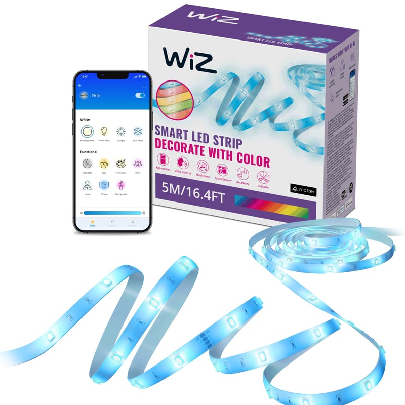 WiZ RGB LED pásik 5 m – 16 miliónov farieb a odtiene bielej, WiFi, hlasové ovládanie, kompatibilné s Google Home, Alexa a HomeKit