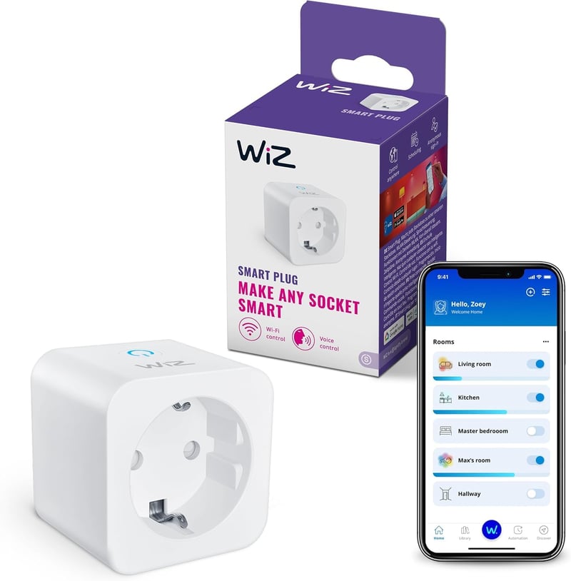 WiZ Wi-Fi inteligentná zásuvka, typ F, 230V, s certifikáciou Matter, kompatibilná s Alexa, Google Home a Apple Home, hlasové ovládanie, 1 ks