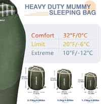 WKFAMOUT Múmia Hálózsák -12°C - 0°C [500GSM] Flanell Bélésű 3-4 Évszakos Vízálló Túra Hálózsák Felnőtteknek és Gyerekeknek Kempingezéshez 3