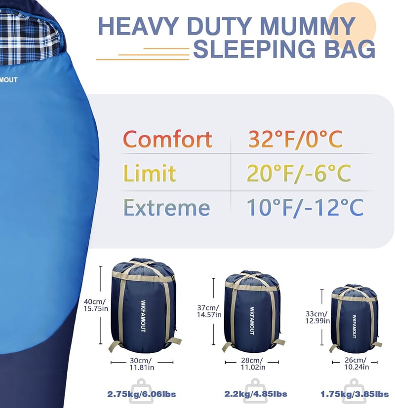 WKFAMOUT Mumia Hálózsák -12°C-ig 3-4 Évszakos Kempingezéshez Gépben Mosható