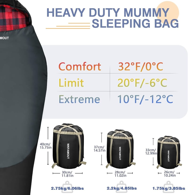 WKFAMOUT Mumia Hálózsák -12°C-ig 500GSM Flanel 3-4 Évszak Kemping Utazás