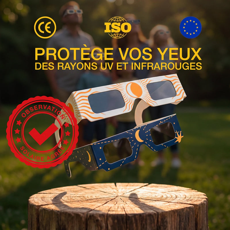 WLD okuliare na zatmenie Slnka 2026 – certifikácia ISO 12312-2 a CE – prémiová súprava 3 párov – modro-zlaté