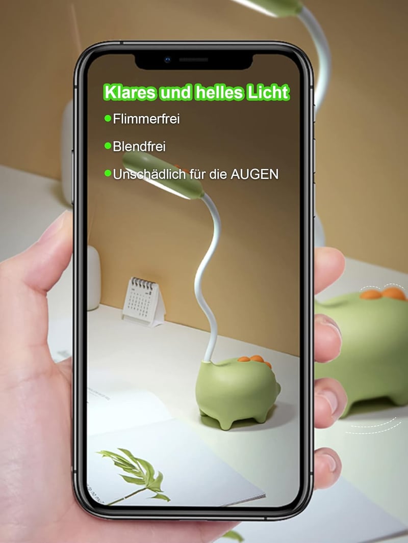 WLHONG Dinoszaurusz Asztali Lámpa Gyerekeknek, Érintéses Szabályozható LED Éjjeli Fény USB Töltéssel, Szembarát Olvasólámpa