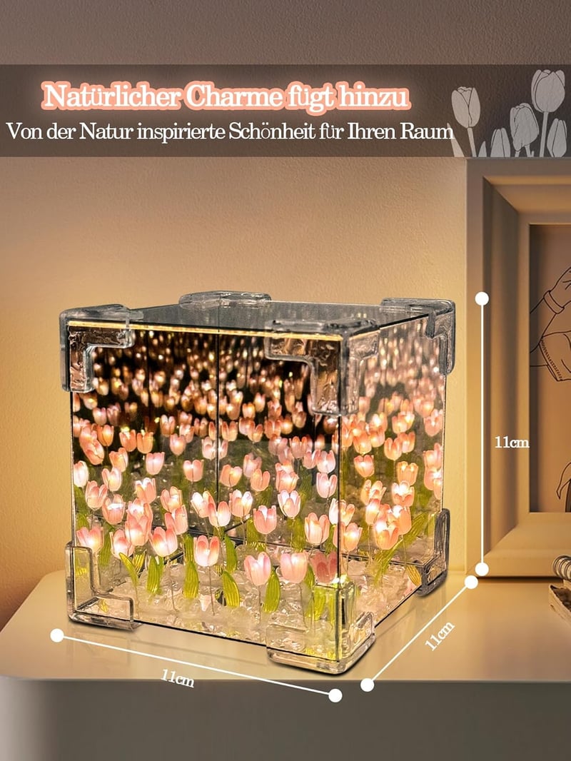 WLHONG Tulipán Éjjeli Lámpa Rózsaszín LED Virág Dekoráció Kézműves Asztali Fény Hálószoba Nappali Ajándék Lányoknak