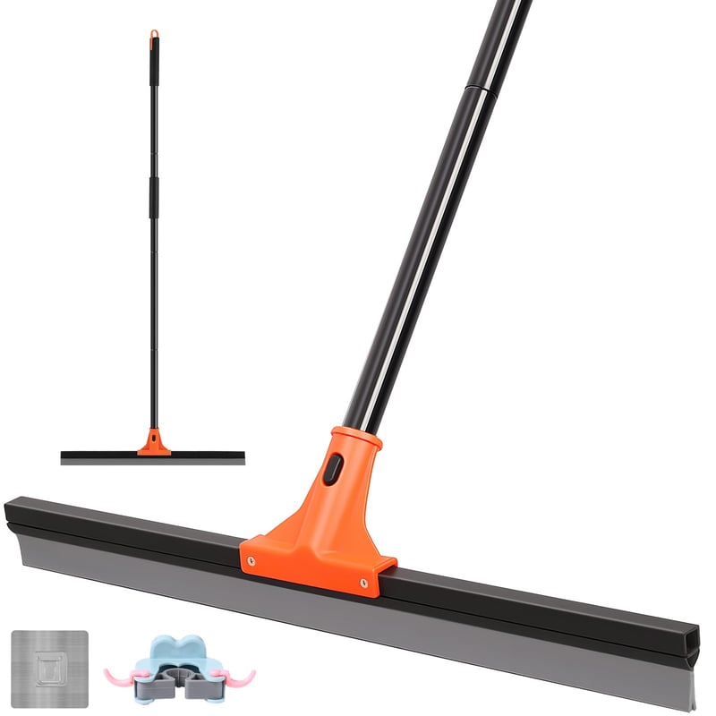 Wlich Mop pentru podea, 60 cm lățime, cu mâner de 150 cm, racletă pentru baie, garaj, gresie, sticlă și marmură
