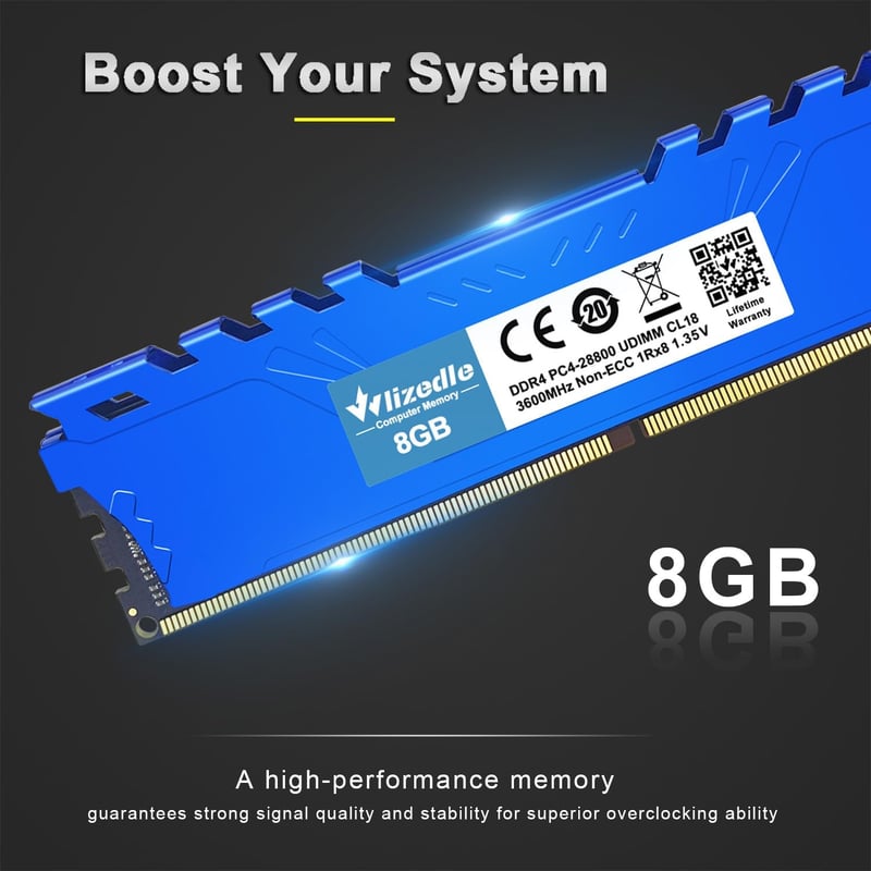 Wlizedle DDR4 3600MHz 16GB (2x8GB) XMP 2.0 Gaming RAM CL18 Kék