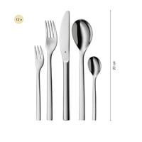 Set de tacâmuri WMF Atria, 60 piese, 12 persoane, oțel inoxidabil Cromargan 18/10, finisaj lustruit, cu cuțite monobloc, compatibil cu mașina de spălat vase 9
