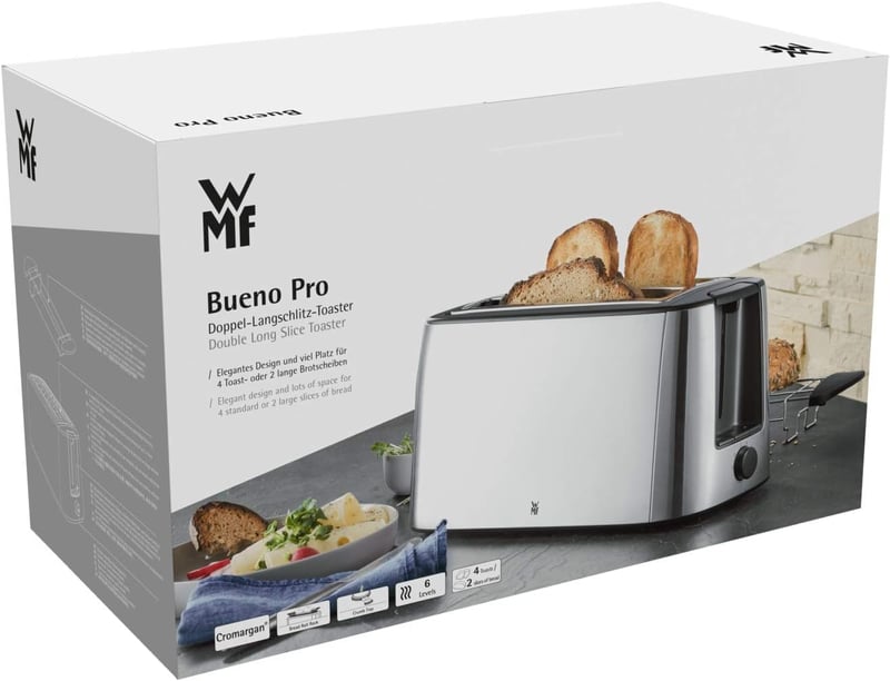 WMF Bueno Pro hosszú résés kenyérpirító, 4 szeletes, 6 barna fokozat, rozsdamentes acél
