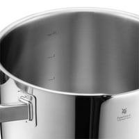 Oală WMF Function 4 20 cm 3,4 l cu capac din sticlă, roșie, oțel inoxidabil Cromargan, pentru plită cu inducție, cu scală gradată la interior, 4 funcții de scurgere 4