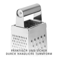 Răzătoare pătrată WMF Gourmet 8x24 cm, oțel inoxidabil, 4 suprafețe de răzuire, pentru cartofi și feliere legume, Cromargan, compatibilă cu mașina de spălat vase 4