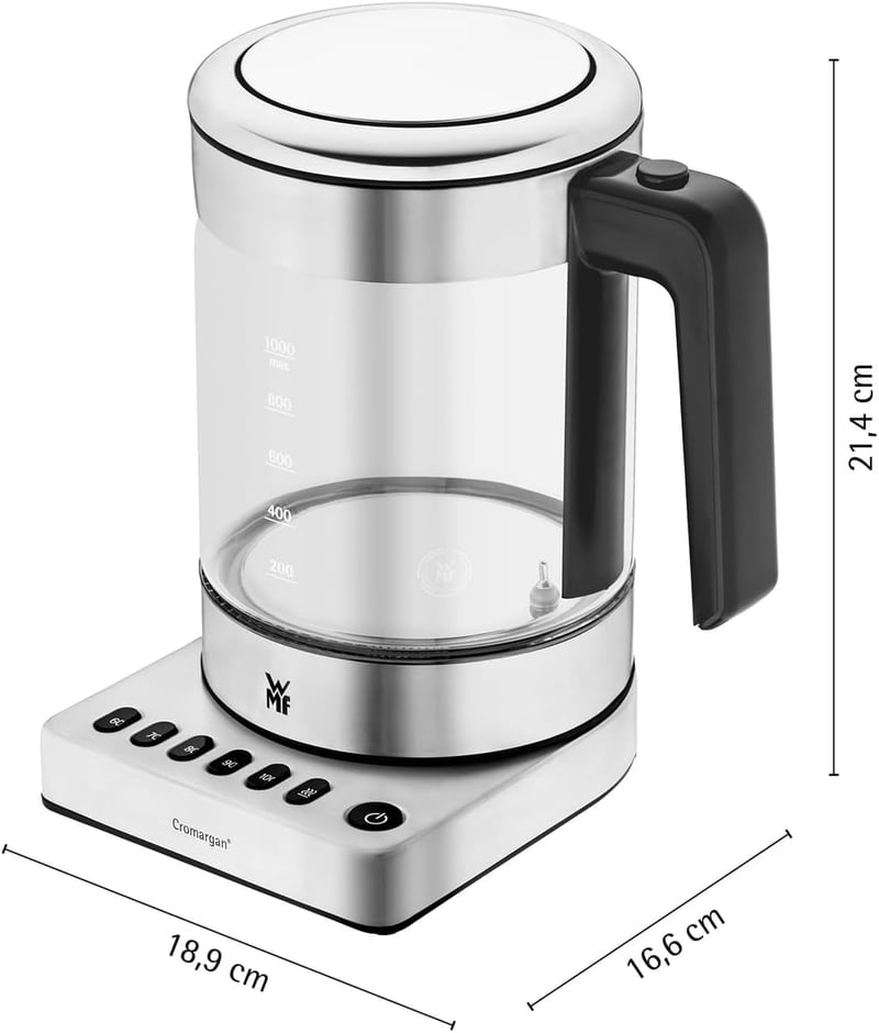 WMF Küchenminis 2in1 Vario üveg vízforraló teafőző 1L 1900W hőmérséklet szabályozás