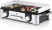 Elektrický stolný gril WMF Lono Master 50x28 cm, 2400 W, 2 samostatne nastaviteľné grilovacie plochy, s veternou clonou, na vonkajšie použitie, nehrdzavejúca oceľ 1