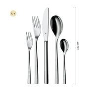 Set de tacâmuri WMF Palermo, 60 piese, pentru 12 persoane, oțel inoxidabil Cromargan 18/10, cuțit monobloc, lustruit, compatibil cu mașina de spălat vase 10