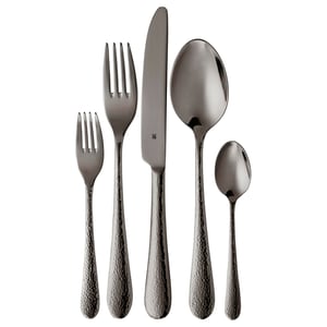 WMF Sitello set pribora za jelo za 6 osoba, Midnight Edition, set od 30 komada, monoblok nož, Cromargan polirani nehrđajući čelik, čekićana tekstura, ergonomski dizajn