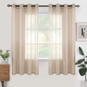 Woaboy Voile zavjesa, kratka, 2 komada 140x145 cm, bež, prozirna, lagana, moderna, za dnevni boravak i spavaću sobu, dekorativna zavjesa za prozor